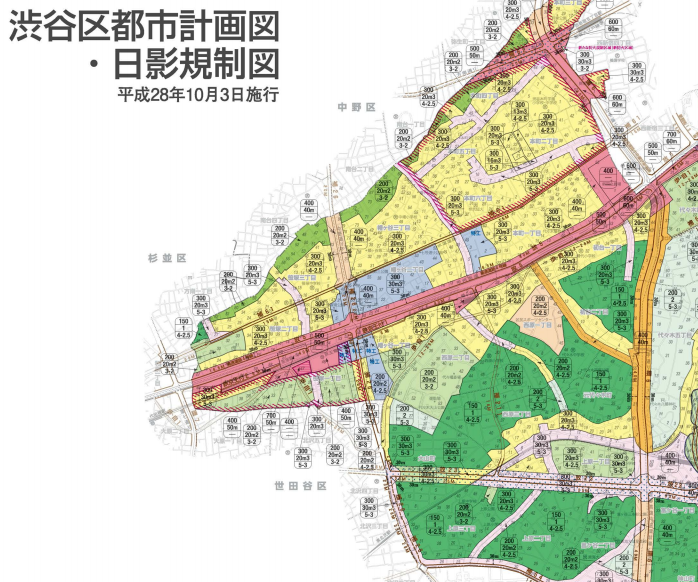 渋谷区の都市計画図・日射規制図