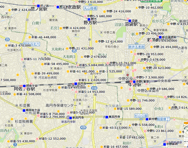 国土交通省の地価公示地図で確認できる画面