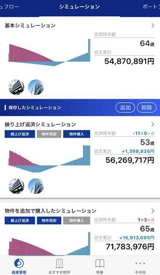 リノシ―アプリの収支シミュレーション確認画面