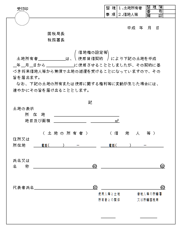 土地の無償返還に関する届出書